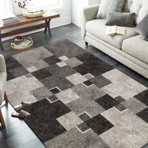 Produkt Moderní béžový koberec s motivem čtverců