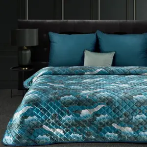Designový přehoz na postel LOTOS tyrkysová se zlatým motivem