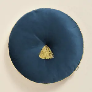 Produkt Elegantní modrý velurový kulatý dekorativní polštář