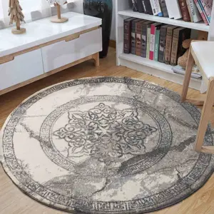 Produkt Stylový šedý kulatý koberec se vzorem mandaly