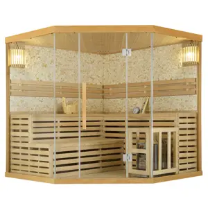 Produkt Juskys Tradiční saunová kabina / finská sauna Espoo200 s kamennou stěnou Premium - 200 x 200 cm 8 kW